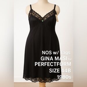 NOS 1980s Gina Masi Perfectform Black Lace Slip Sz 44B